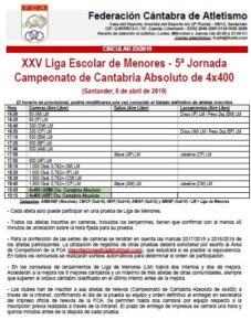 XXV Liga Escolar de Menores - 5ª Jornada / Campeonato de Cantabria Absoluto de 4x400 @ Santander, Cantabria