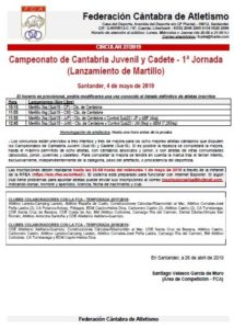 Campeonato de Cantabria Juvenil y Cadete - 1ª Jornada (Lanzamiento de Martillo) @ Santander, Cantabria