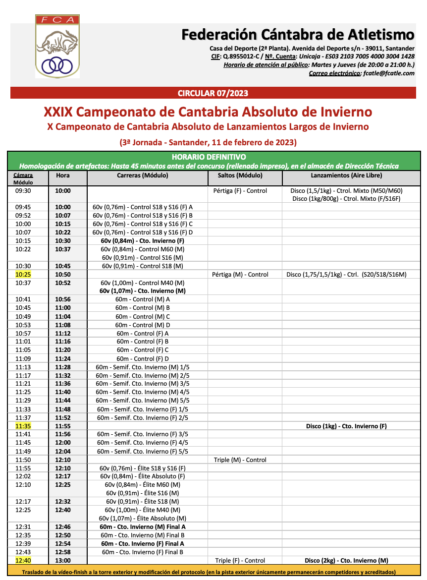 XXIX Campeonato de Cantabria Absoluto de Invierno y X de Lanzamientos Largos de Invierno - 3ª Jornada @ Santander, Cantabria