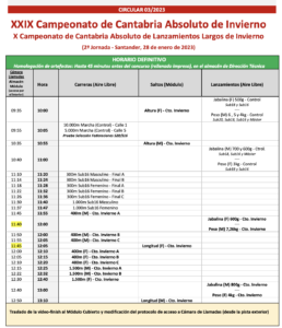 XXIX Campeonato de Cantabria Absoluto de Invierno - 2ª Jornada / X Campeonato de Cantabria Absoluto de Lanzamientos Largos de Invierno - 2ª Jornada @ Santander, Cantabria