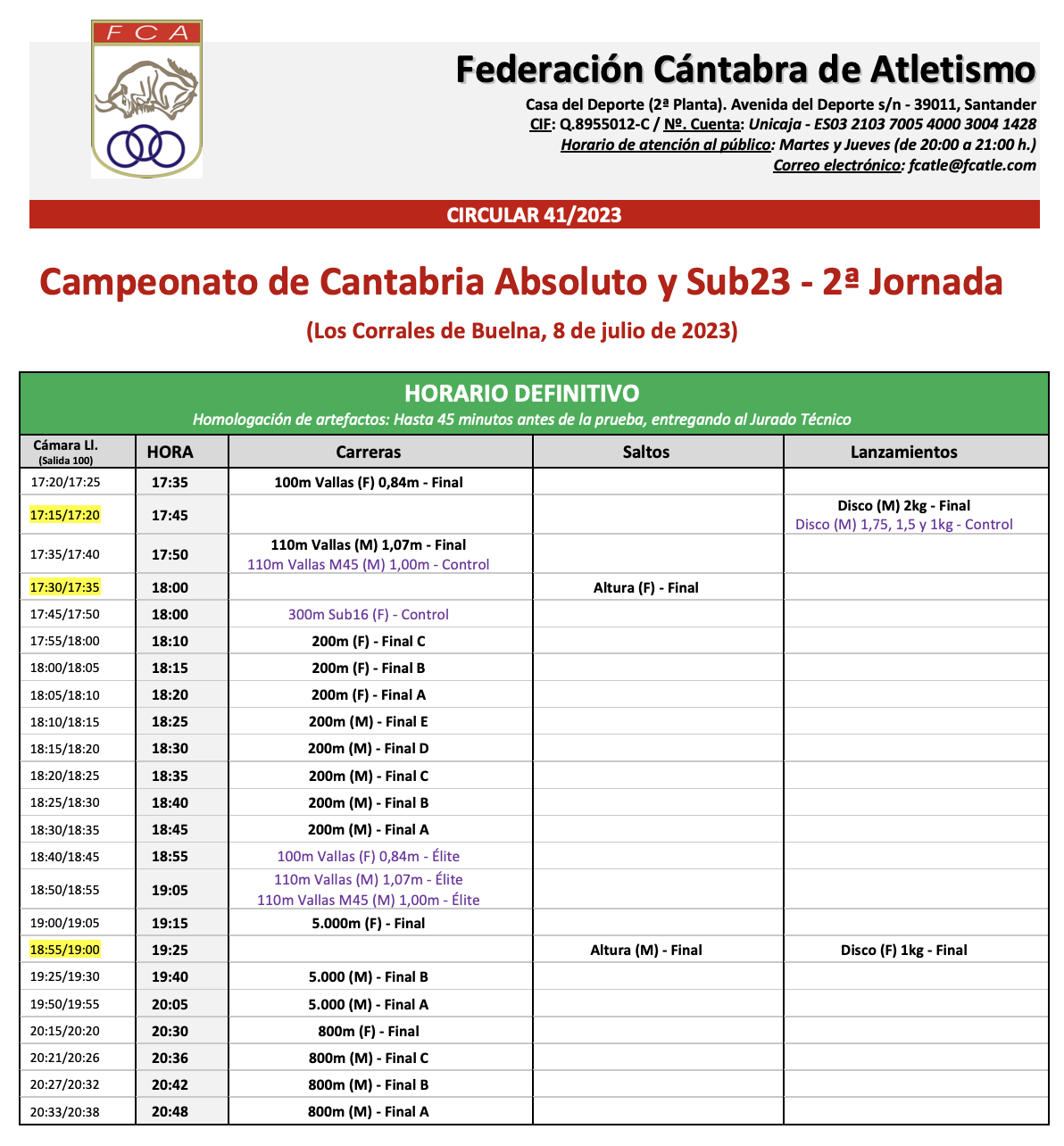 Campeonato de Cantabria Absoluto y Sub23 - 2ª Jornada @ Los Corrales de Buelna, Cantabria.