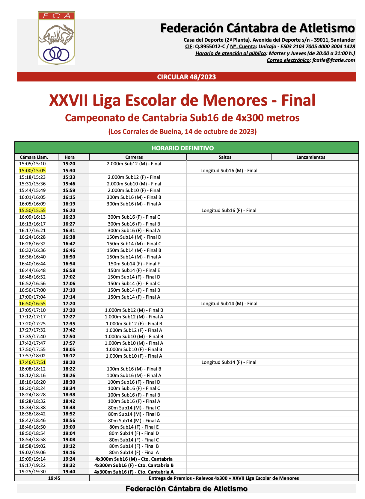 XXVII Liga Escolar de Menores - Final / Campeonato de Cantabria Sub16 de 4x300 metros @ Los Corrales de Buelna, Cantabria