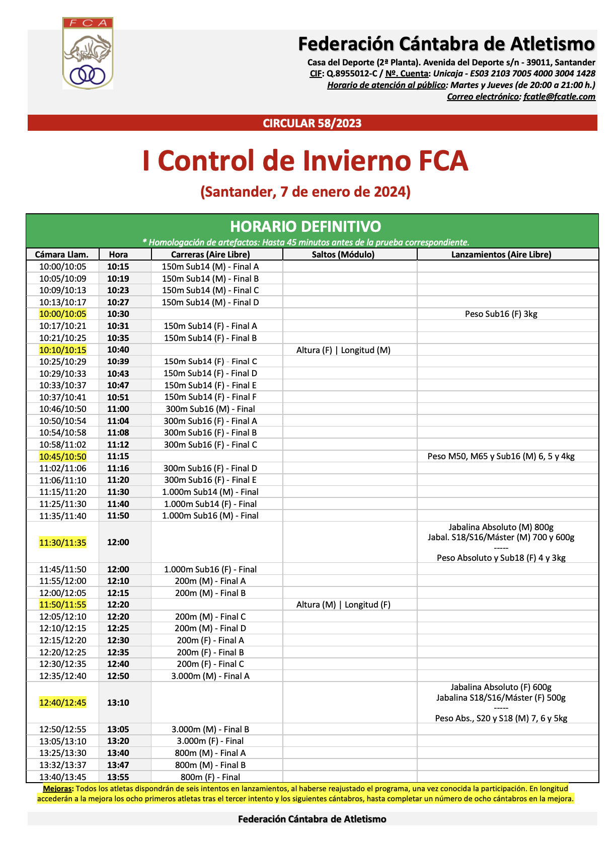 I Control de Invierno FCA @ Santander, Cantabria