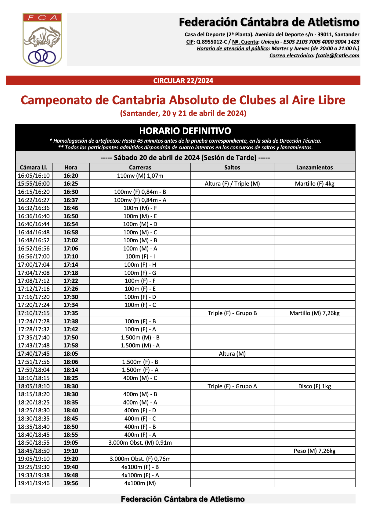 Campeonato de Cantabria Absoluto de Clubes al Aire Libre @ Santander, Cantabria