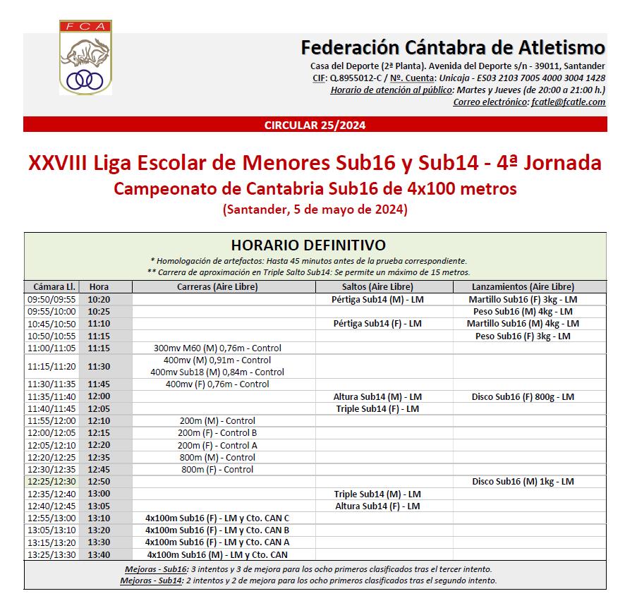 XXVIII Liga Escolar de Menores Sub16 y Sub14 - 4ª Jornada / Campeonato de Cantabria Sub16 de 4x100 metros @ Santander, Cantabria