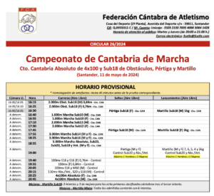 Campeonato de Cantabria de Marcha, Absoluto de 4x100 metros y Sub18 de Obstáculos, Pértiga y Martillo @ Santander, Cantabria